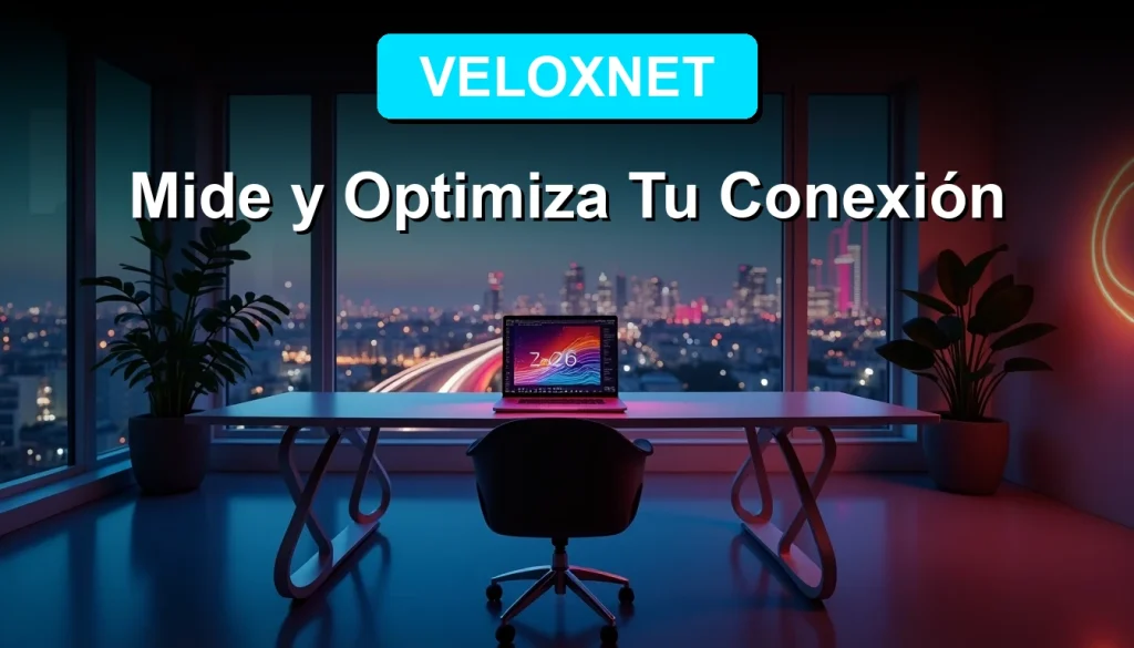 Hombre midiendo la velocidad de internet con una aplicación en su laptop, mostrando resultados óptimos en 2026.