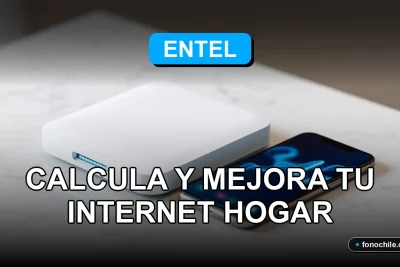 Test de velocidad Entel 2026 en un moderno router sobre escritorio con gráficos de red abstractos en pantalla.
