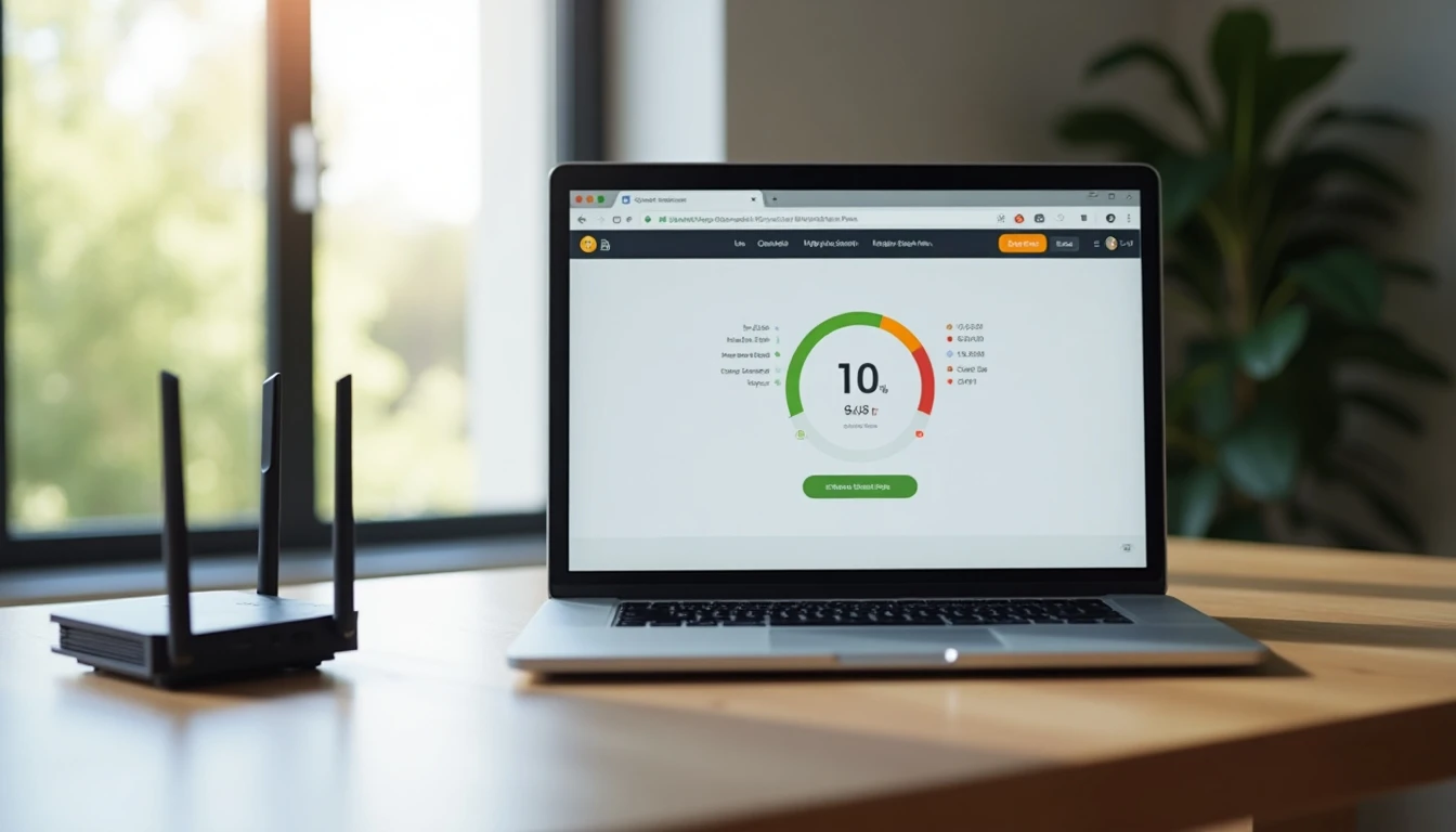 Test de velocidad de Internet VTR ejecutándose en una laptop en un hogar moderno