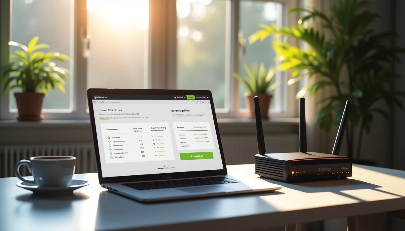 Test de velocidad de Internet VTR ejecutándose en un laptop en un entorno doméstico moderno.