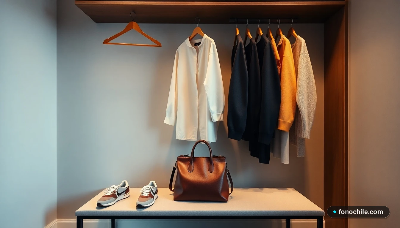 Detalle de armario organizado con prendas de moda y accesorios de la colección hogar 2026 de Tienda Corona Chile.