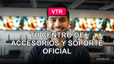 Un hombre latino sonriente en una tienda oficial VTR, con pantallas de gráficos abstractos de colores brillantes de fondo.
