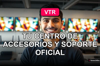 Un hombre latino sonriente en una tienda oficial VTR, con pantallas de gráficos abstractos de colores brillantes de fondo.