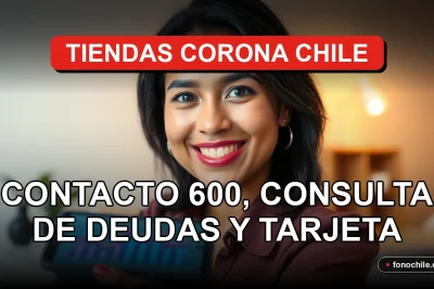 Una mujer hispana sonriendo, representando el servicio al cliente de Tiendas Corona Chile, con un teléfono inteligente mostrando gráficos abstractos de colores.
