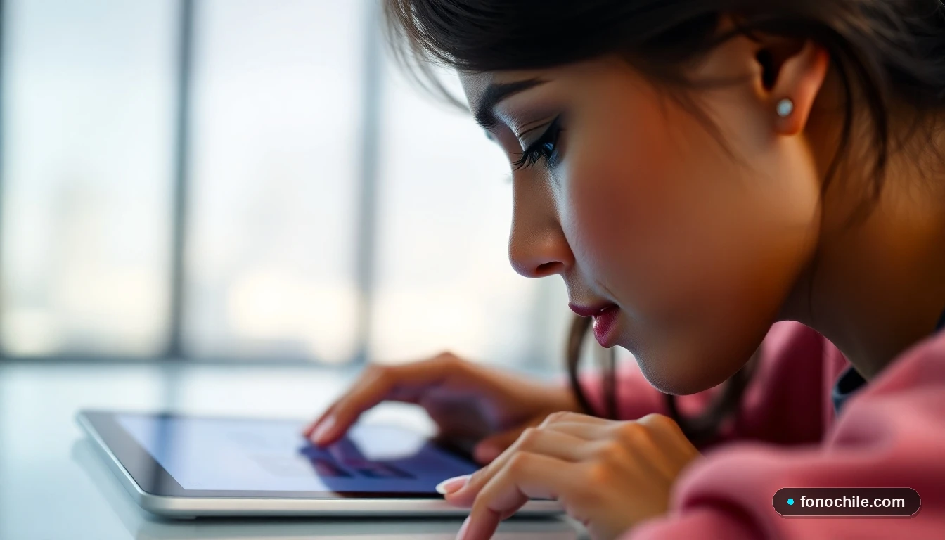 Mujer revisando información en una tablet de forma digital y segura.