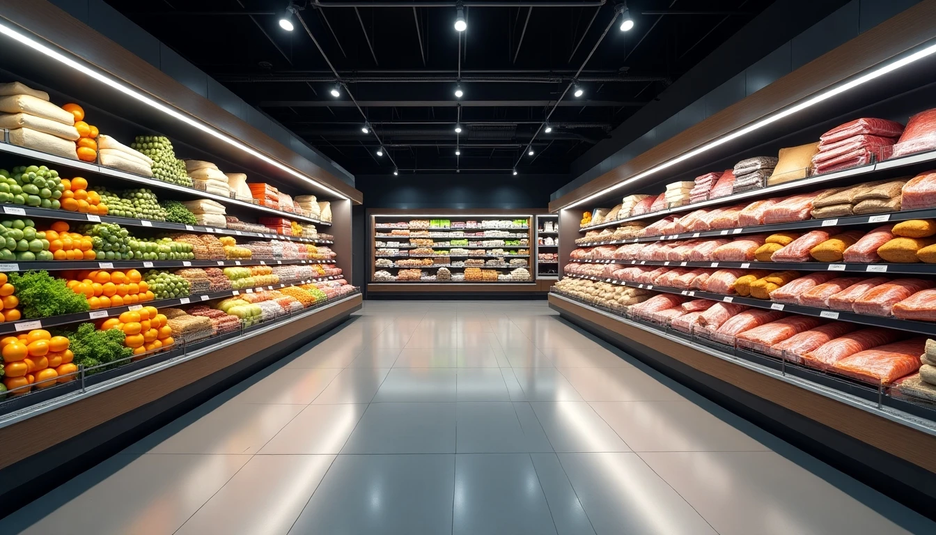 Pasillo principal del supermercado Tottus 2026 con productos frescos y ofertas organizadas