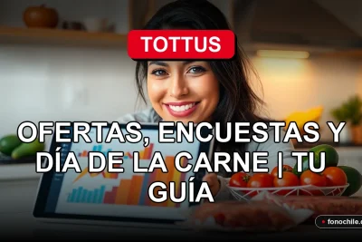 Una mujer sonriente revisa ofertas en una tablet, rodeada de productos frescos de supermercado.
