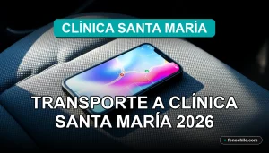Un celular inteligente mostrando un mapa de ruta con destino a Clínica Santa María, sobre el asiento del copiloto.