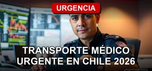 Servicio de transporte médico de emergencia en Chile, mostrando tecnología de comunicación y logística para respuesta rápida.