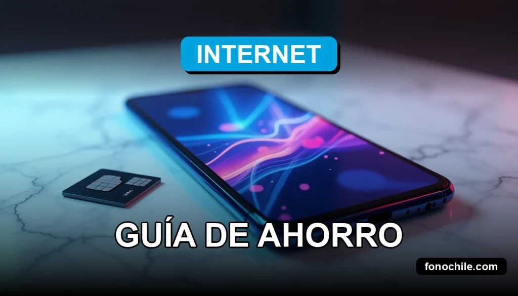 Un teléfono móvil moderno y una tarjeta SIM descansan sobre una mesa de mármol blanco, con gráficos abstractos de colores en la pantalla.