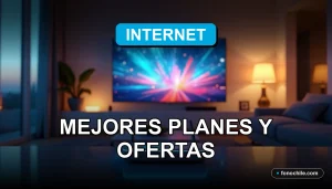 Ofertas de cable e internet para el hogar en Chile mostrando gráficos abstractos en una pantalla moderna.