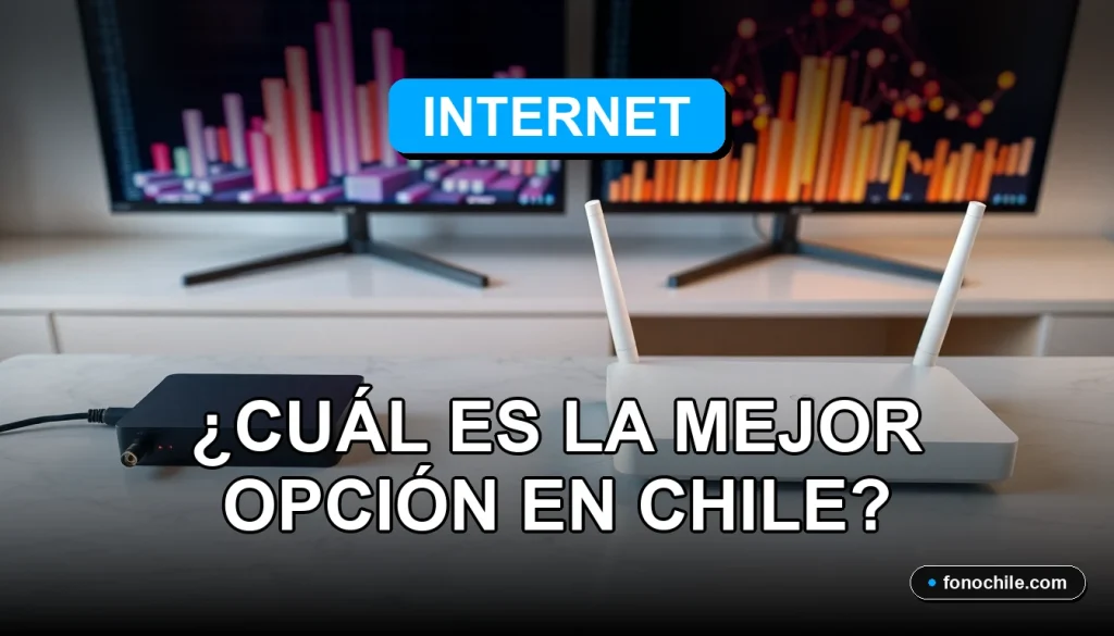 Comparación entre servicios de TV Cable e Internet en Chile para el año 2026, mostrando gráficos abstractos en pantallas.