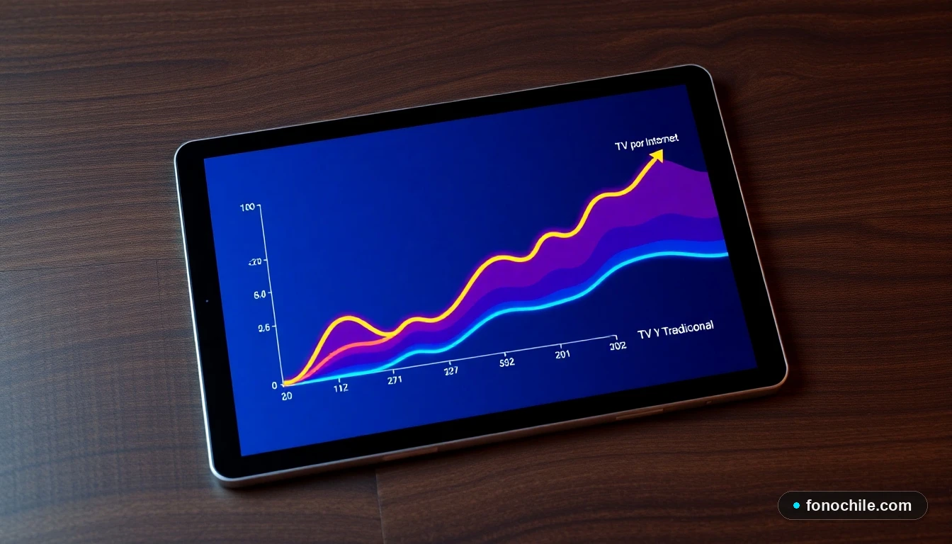 Gráfico comparativo abstracto de tendencias de consumo entre televisión por cable y televisión por internet en Chile 2026
