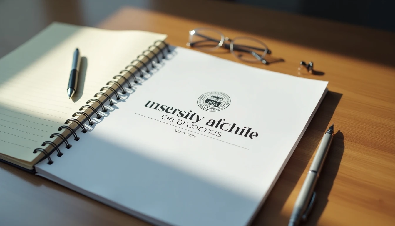 Guía de contacto y prospecto de la Universidad de Chile sobre una mesa de trabajo.