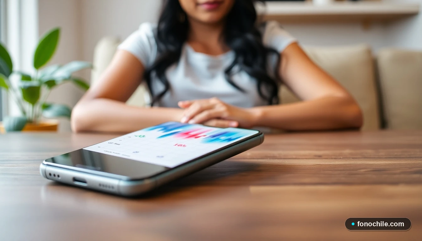 Smartphone mostrando una guía visual de síntomas de urgencias pediátricas en un entorno doméstico seguro.