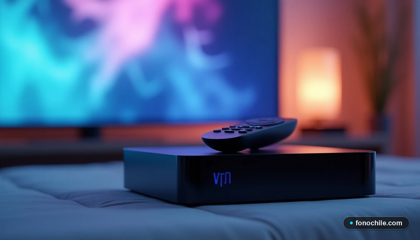 Primer plano del decodificador y control remoto VTR Smart en un entorno doméstico moderno.