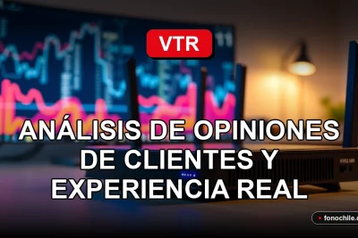 Un moderno router VTR de color negro con luces LED azules y rojas, reposando sobre una mesa de madera clara junto a gráficos abstractos de conexión en una pantalla borrosa.