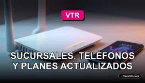Moderno router VTR y teléfono inteligente con gráficos abstractos en pantalla, sobre mesa de trabajo minimalista.