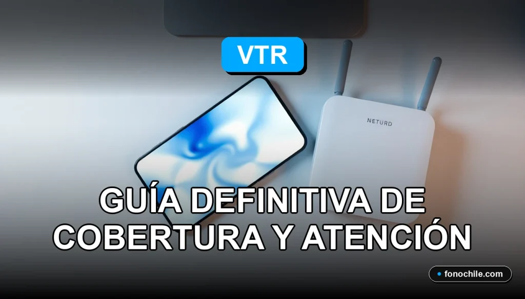 VTR Santiago 2026 - Guía de cobertura y atención al cliente - Smartphone mostrando mapas de red abstractos sobre un escritorio moderno.