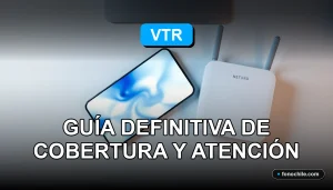 VTR Santiago 2026 - Guía de cobertura y atención al cliente - Smartphone mostrando mapas de red abstractos sobre un escritorio moderno.