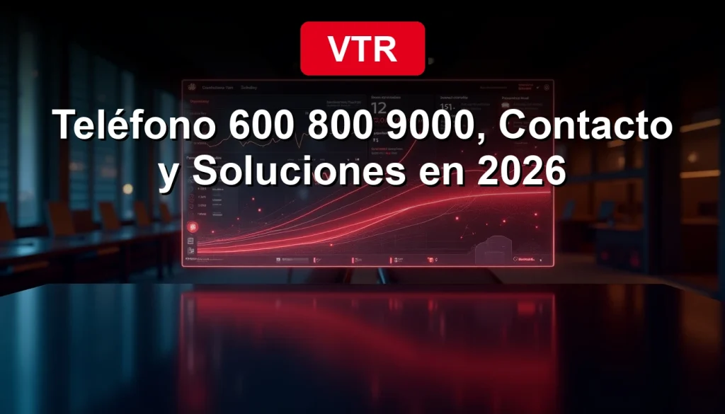 Una mujer sonriente habla por teléfono en una sala moderna iluminada por pantallas digitales con el logo VTR, representando servicio al cliente y soluciones tecnológicas en 2026.