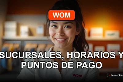 Modern WOM storefront in La Serena with glowing orange brand signage at dusk.