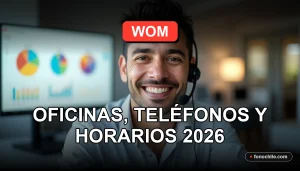 Oficinas modernas de WOM en Punta Arenas con un representante de servicio al cliente sonriendo.
