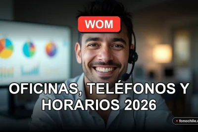 Oficinas modernas de WOM en Punta Arenas con un representante de servicio al cliente sonriendo.