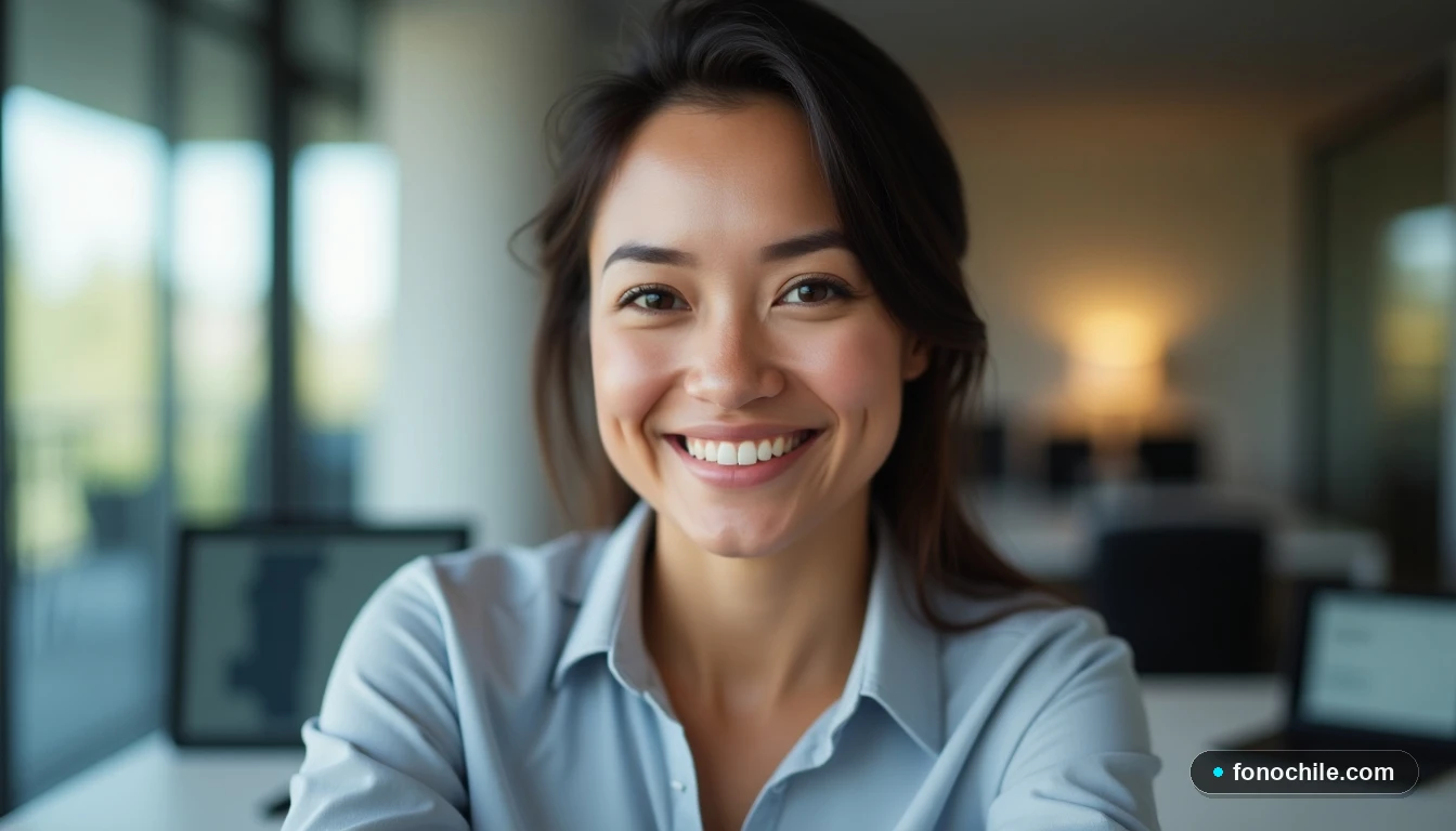 Representante de WOM en Punta Arenas ofreciendo asistencia personalizada en un entorno de oficina moderno.