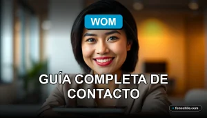 Mujer latina sonriente en una oficina moderna, representando el servicio de atención al cliente de WOM.