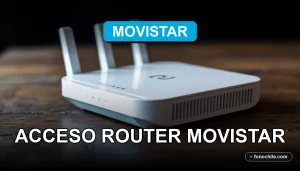 Router moderno de Movistar con luces LED en una mesa de madera, conexión a internet de alta velocidad.