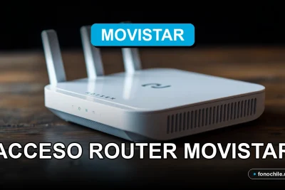 Router moderno de Movistar con luces LED en una mesa de madera, conexión a internet de alta velocidad.