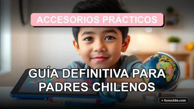 Guía de accesorios prácticos y tecnológicos para niños chilenos en 2026, organizados sobre una mesa de estudio.