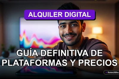 Guía de plataformas de streaming y alquiler de películas en Chile para el año 2026, mostrando opciones y precios en pantallas digitales.