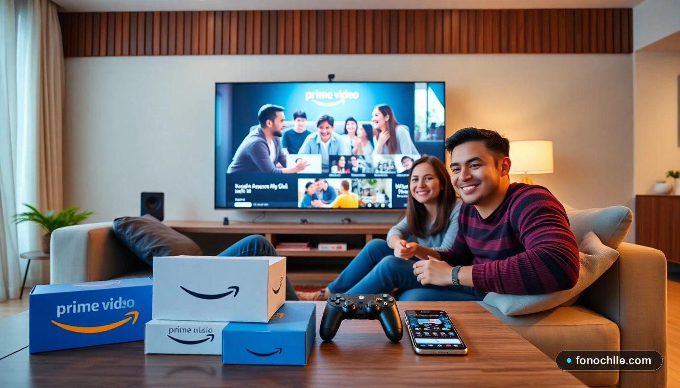 Familia chilena disfrutando de los beneficios de Amazon Prime: streaming, compras y entretenimiento en el hogar.