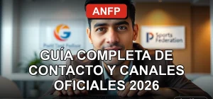 Guía de contacto oficial de la Asociación Nacional de Fútbol Profesional de Chile en pantalla de computador, mostrando gráficos abstractos de colores.