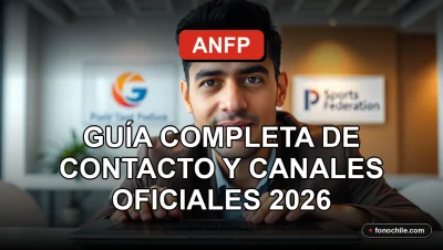 Guía de contacto oficial de la Asociación Nacional de Fútbol Profesional de Chile en pantalla de computador, mostrando gráficos abstractos de colores.