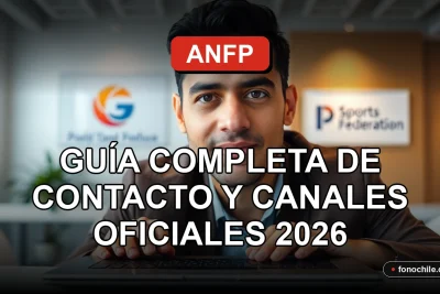 Guía de contacto oficial de la Asociación Nacional de Fútbol Profesional de Chile en pantalla de computador, mostrando gráficos abstractos de colores.