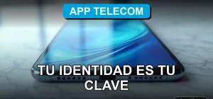 Una aplicación de telecomunicaciones moderna muestra gráficos abstractos en una pantalla, representando identidad digital segura.