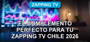 Aplicaciones de TV Smart para Zapping TV Chile 2026 en una pantalla con gráficos abstractos.
