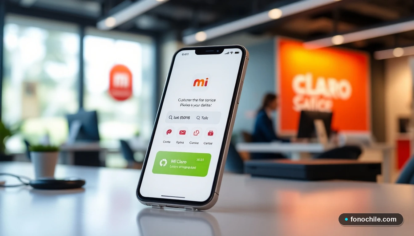 Interfaz de la App Mi Claro para gestionar servicios Claro desde un smartphone.