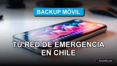 Servicio de red de emergencia Backup Móvil 2026 en Chile, mostrando un teléfono inteligente con gráficos abstractos de conexión.