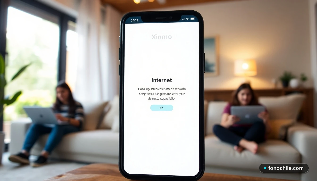 Smartphone mostrando notificación de backup móvil como respaldo de internet en un hogar chileno