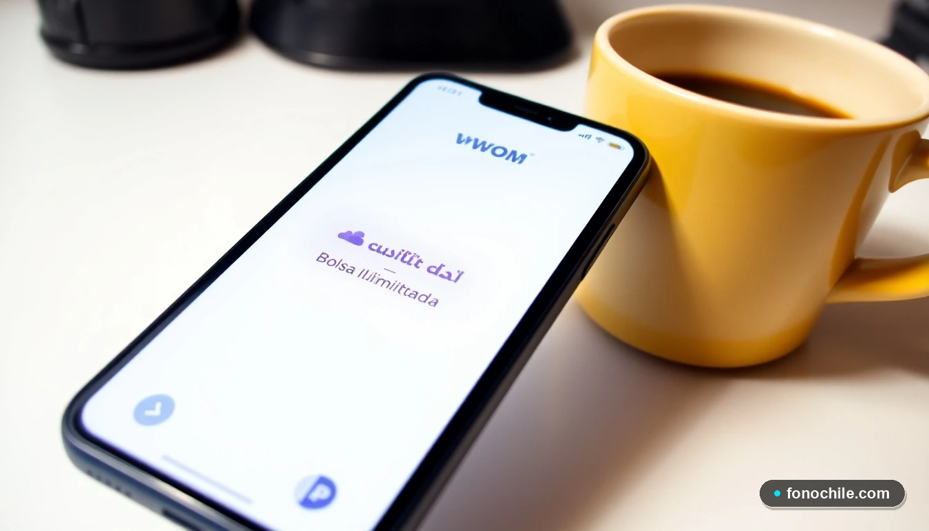 Pantalla de smartphone mostrando la promoción de bolsa ilimitada en la app WOM Chile