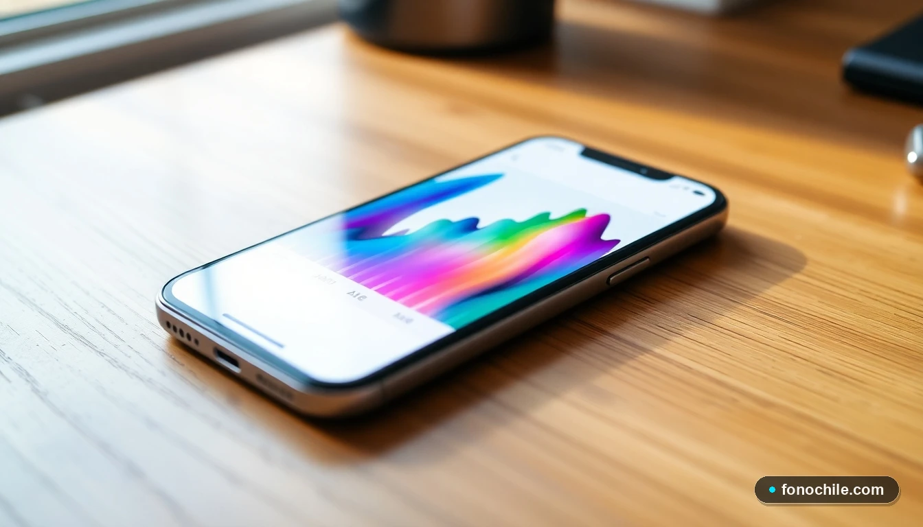 Smartphone mostrando gráfico de consumo de datos móviles en colores azul y verde