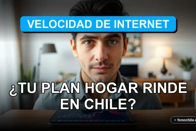 Hombre hispano sonriente en su hogar con un teléfono inteligente, representando la satisfacción con la velocidad de internet en Chile 2026.
