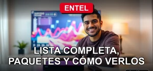 Guía visual de los paquetes y canales de Entel TV para el año 2026 en Chile, mostrando la interfaz moderna del servicio.