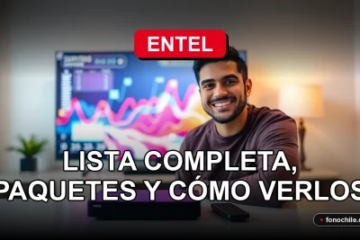 Guía visual de los paquetes y canales de Entel TV para el año 2026 en Chile, mostrando la interfaz moderna del servicio.