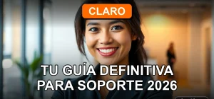 Mujer latina sonriente en oficina moderna representando el soporte al cliente de Claro Chile.