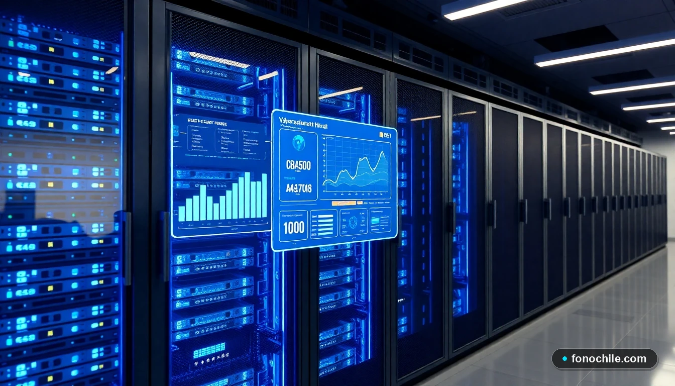 Sala de servidores segura en una empresa chilena con monitoreo de ciberseguridad en tiempo real